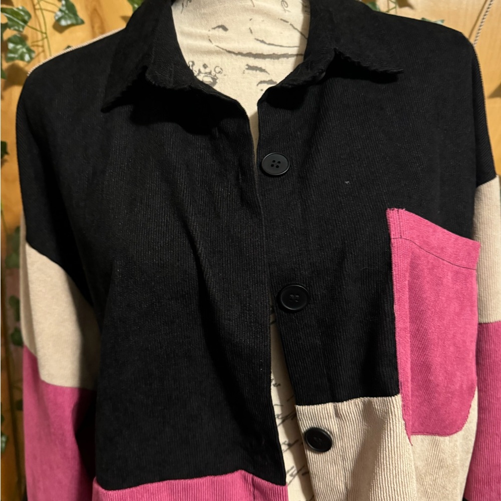 Shein Black And Pink Color-Block Utility Jacket - image 3